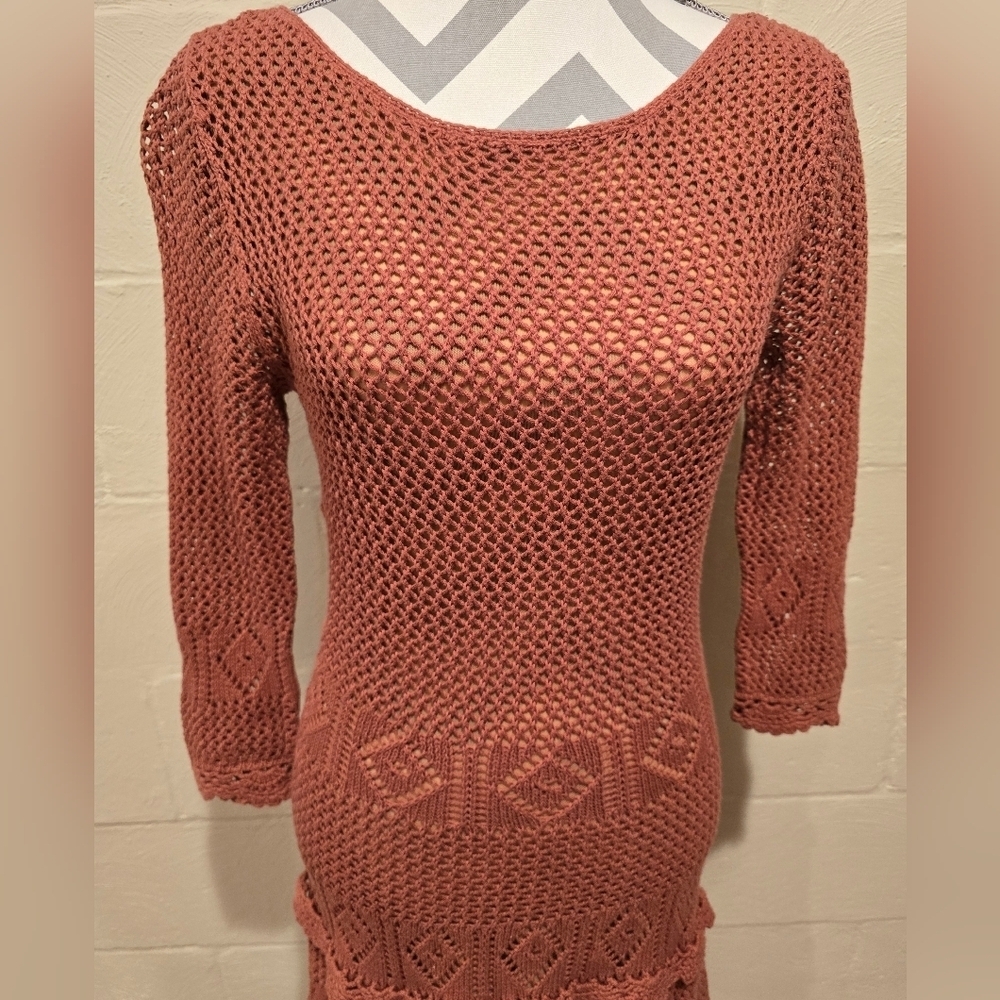 Women's Moda International Vintage Cotton Crochet Dress Rust Medium. - Picture 2 of 15